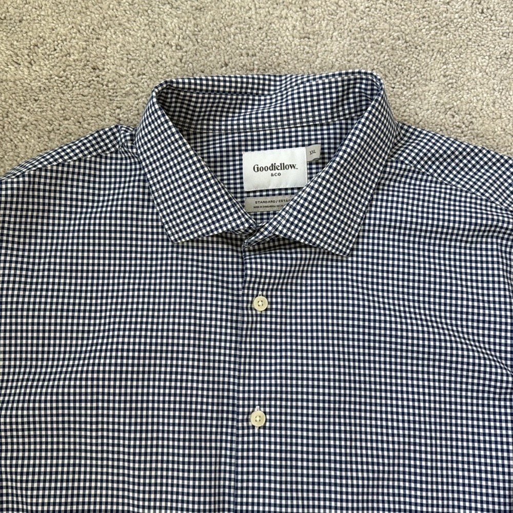 Goodfellow & Co Blue & White check Casual Button Down Collar Shirt Size XXL